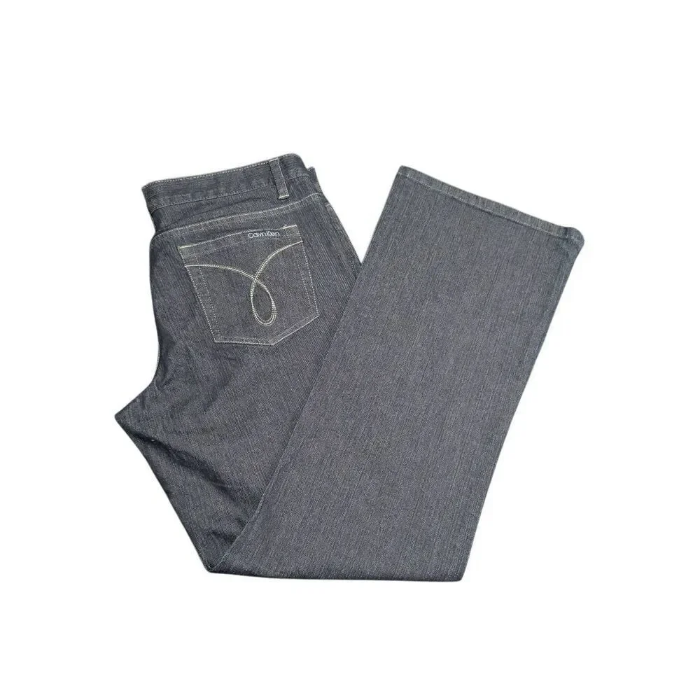 NWT CALVIN KLEIN DARK RINSE REGUALR FIT FLARE LEG PREMIUM WOMEN JEANS 14/32